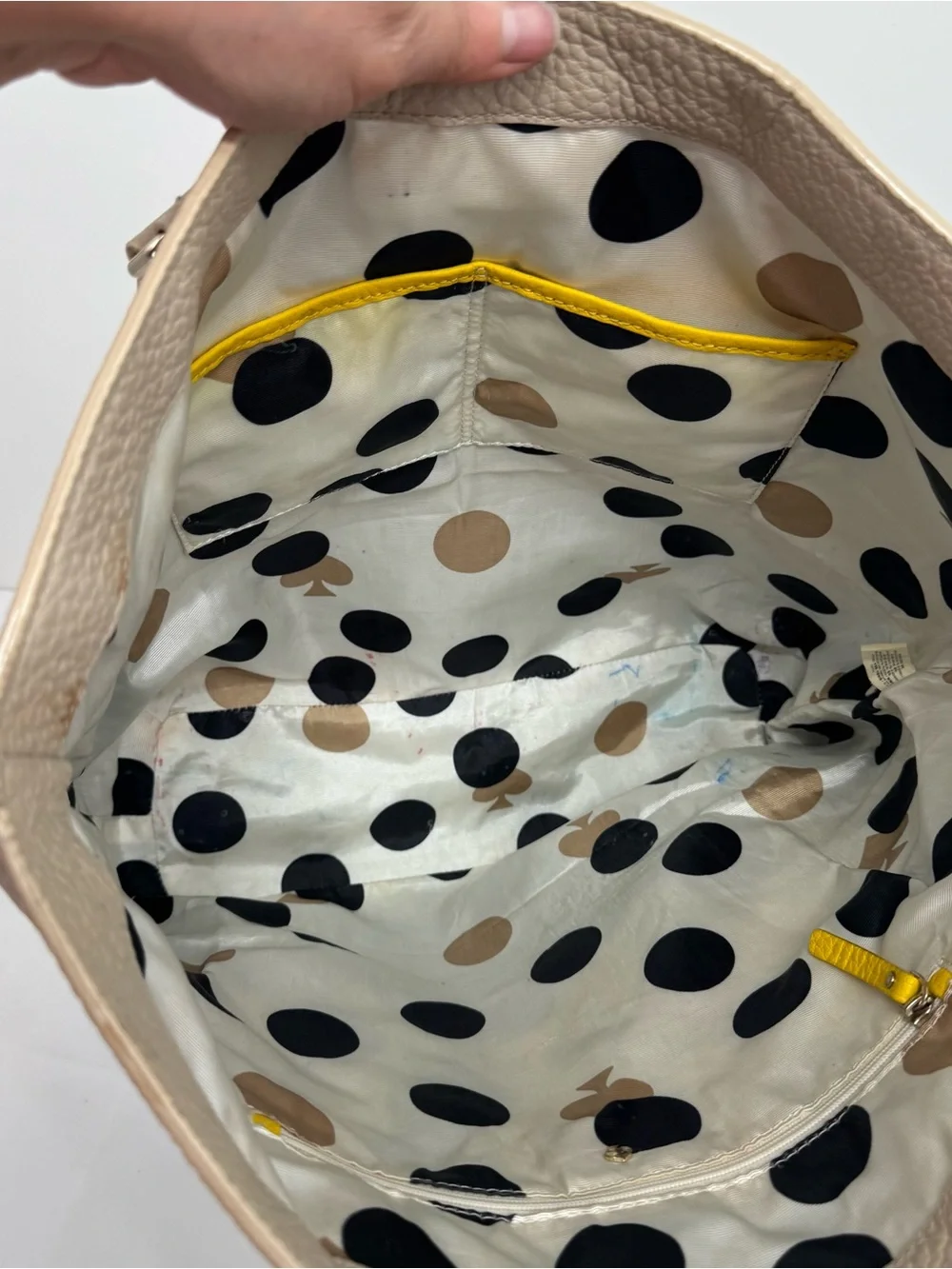 Kate Spade Grove Court Michelle TAN PEARL YELLOW Expandable Leather Large Tote